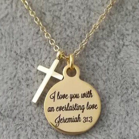 Scripture Jewellery Jewelry - Gold Christian Cross Bible Scripture Necklace